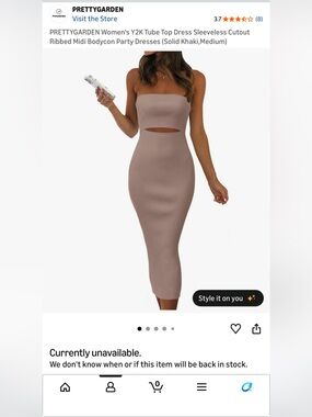 PRETTYGARDEN Khaki Strapless Ribbed Midi Tube Dress with Cutout